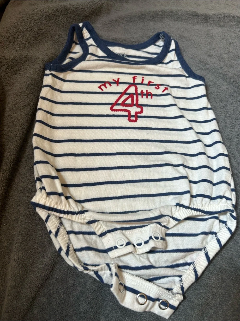 Carter's White and Navy Striped Infant Tank Bodysuit with Red Accent